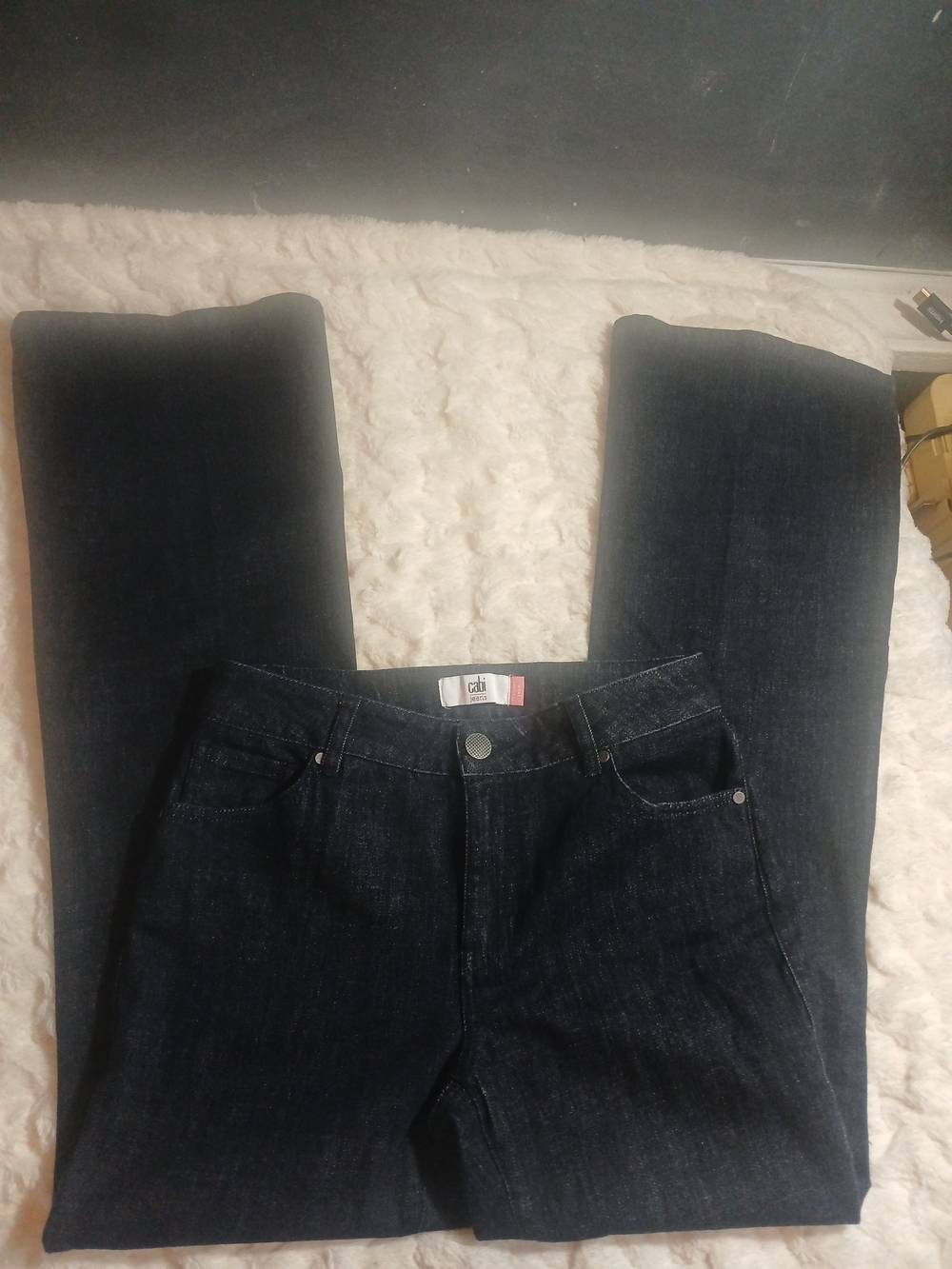 CAbi Trouser Jeans Womens 4 Dark Blue Denim Mid Rise Wide Flare Style 5691R